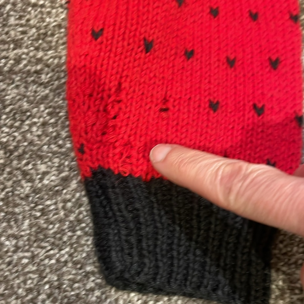 Christmas sweater vintage Talbots knitted by hand small v-neck train red - Picture 5 of 7